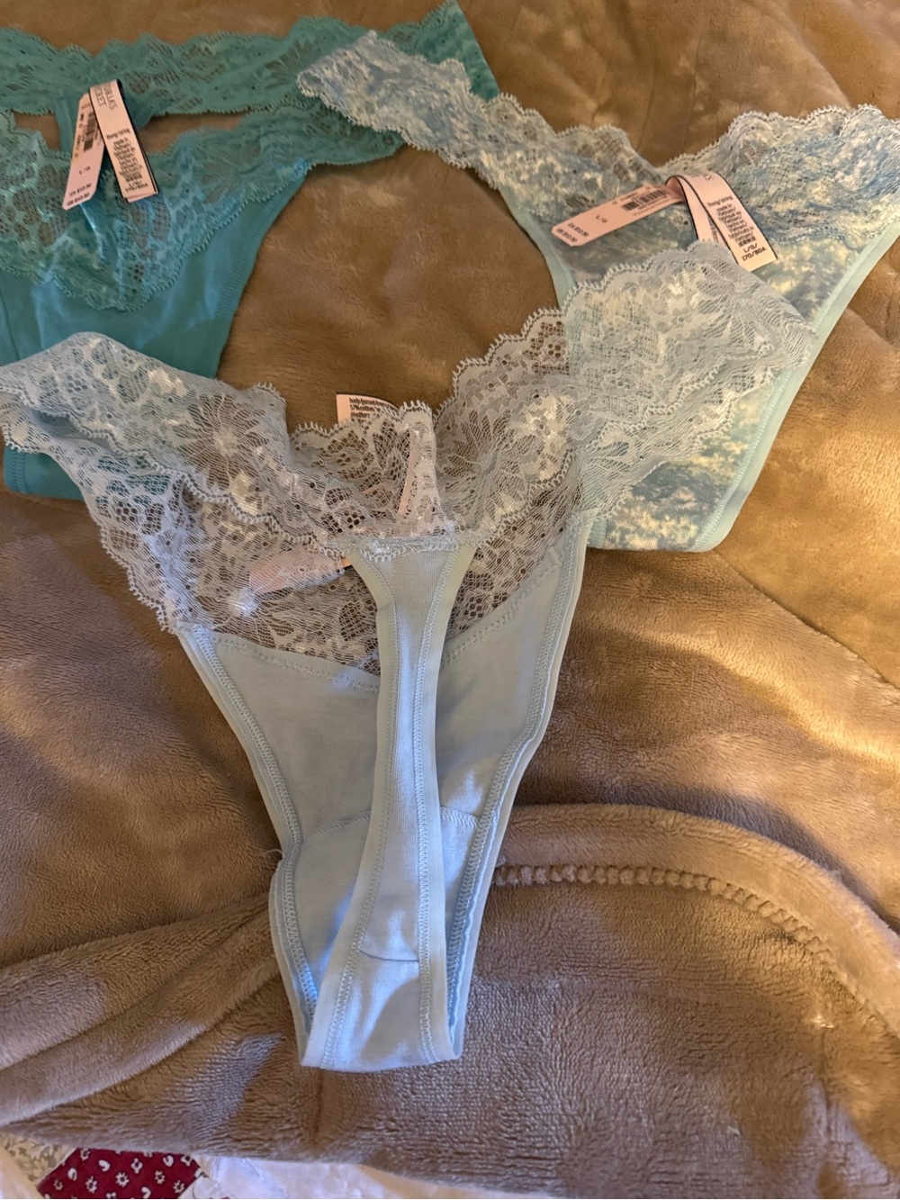 Victoria Secret Thong Panties - Light Aqua Trio  large NWTS